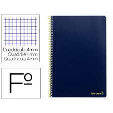 Cuaderno espiral liderpapel folio smart tapa blanda 80h 60gr cuadro 4mm con margen color azul oscuro