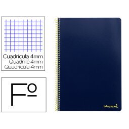 Cuaderno espiral liderpapel folio smart tapa blanda 80h 60gr cuadro 4mm con margen color azul oscuro