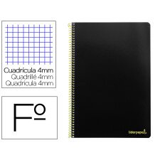 Cuaderno espiral liderpapel folio smart tapa blanda 80h 60gr cuadro 4mm con margen color negro