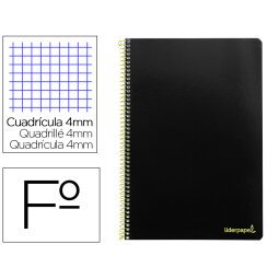 Cuaderno espiral liderpapel folio smart tapa blanda 80h 60gr cuadro 4mm con margen color negro