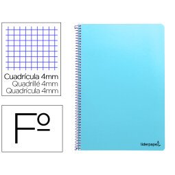 Cuaderno espiral liderpapel folio smart tapa blanda 80h 60gr cuadro 4mm con margen color celeste