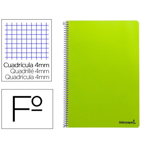 Cuaderno espiral liderpapel folio smart tapa blanda 80h 60gr cuadro 4mm con margen color verde