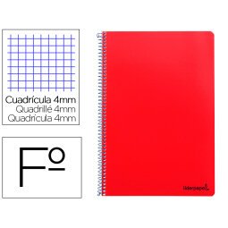 Cuaderno espiral liderpapel folio smart tapa blanda 80h 60gr cuadro 4mm con margen color rojo