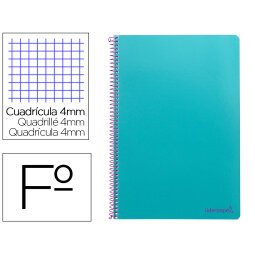 Cuaderno espiral liderpapel folio smart tapa blanda 80h 60gr cuadro 4mm con margen color turquesa