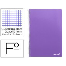 Cuaderno espiral liderpapel folio smart tapa blanda 80h 60gr cuadro 4mm con margen color violeta