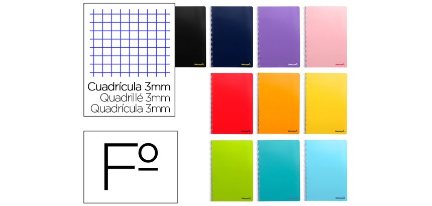 Cuaderno espiral liderpapel folio smart tapa blanda 80h 60gr cuadro 3mm con margen colores surtidos