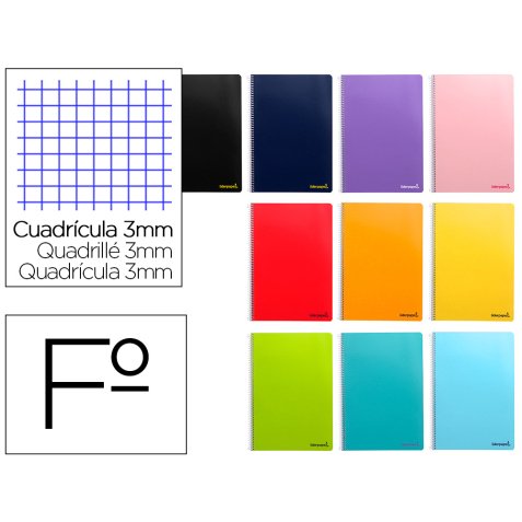 Cuaderno espiral liderpapel folio smart tapa blanda 80h 60gr cuadro 3mm con margen colores surtidos