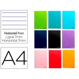 Cuaderno espiral liderpapel a4 micro smart tapa blanda 80h60gr horizontal 7mm doble margen 4 taladros colores