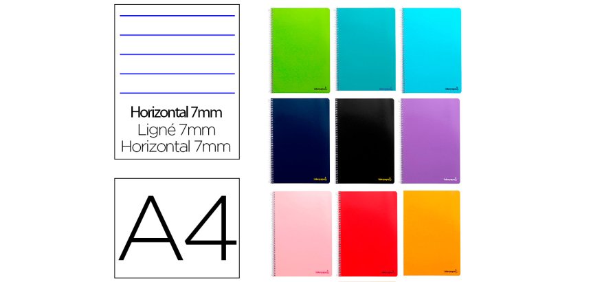 Cuaderno espiral liderpapel a4 micro smart tapa blanda 80h 60gr horizontal 7mm doble margen 4 taladros colores