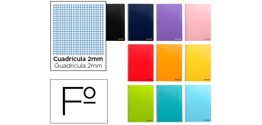 Cuaderno espiral liderpapel folio smart tapa blanda 80h 60gr milimetrado 2mm colores surtidos