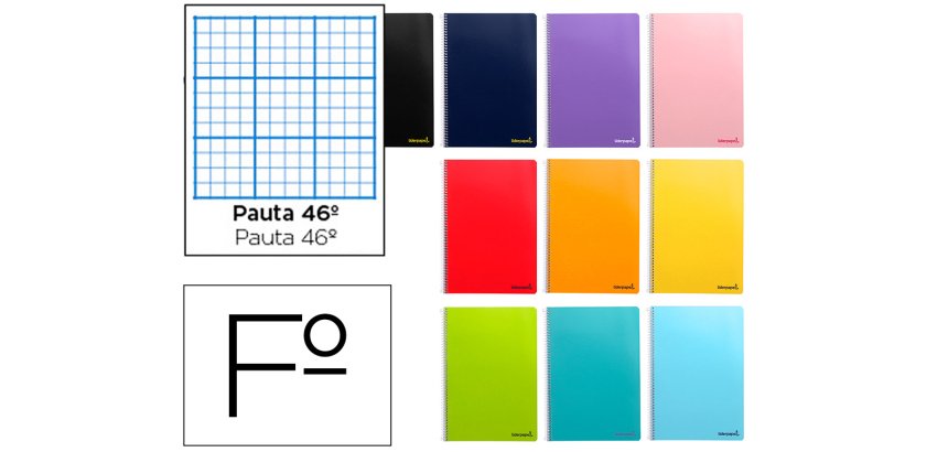Cuaderno espiral liderpapel folio smart tapa blanda 80h 60gr rayado nº46 colores surtidos