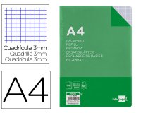 Recambio liderpapel a4 100 hojas 60g/m2 cuadro 3 mm con margen 4 taladros