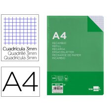 Recambio liderpapel a4 100 hojas 60g/m2 cuadro 3 mm con margen 4 taladros