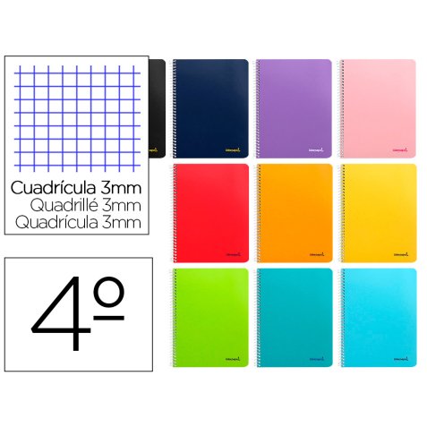 Cuaderno espiral liderpapel cuarto smart tapa blanda 80h 60gr 3mm con margen colores surtidos