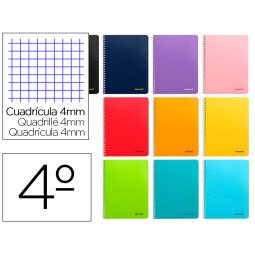 Cuaderno espiral liderpapel cuarto smart tapa blanda 40h 60gr cuadro 4mm con margen colores surtidos