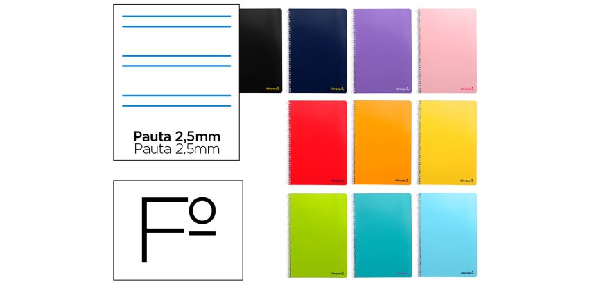 Cuaderno espiral liderpapel folio smart tapa blanda 80h 60gr pauta 2,5mm con margen colores surtidos