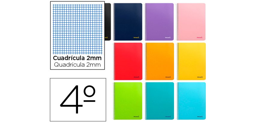 Cuaderno espiral liderpapel cuarto smart tapa blanda 80h 60gr milimetrado 2mm colores surtidos