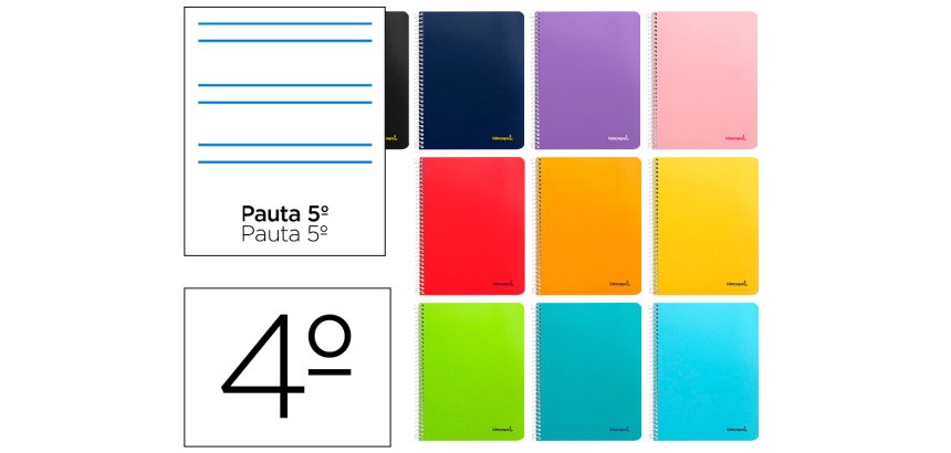Cuaderno espiral liderpapel cuarto smart tapa blanda 80h 60gr rayado montessori 5mm colores surtidos