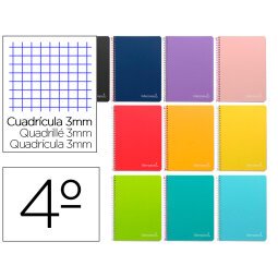 Cuaderno espiral liderpapel cuarto witty tapa dura 80h 75gr cuadro 3mm con margen colores surtidos