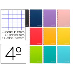 Cuaderno espiral liderpapel cuarto witty tapa dura 80h 75gr cuadro 8mm con margen colores surtidos