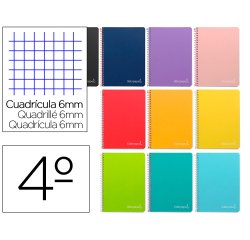 Cuaderno espiral liderpapel cuarto witty tapa dura 80h 75gr cuadro 6mm con margen colores surtidos