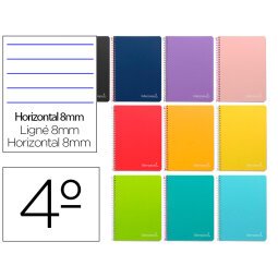 Cuaderno espiral liderpapel cuarto witty tapa dura 80h 75gr rayado horizontal 8mm con margen colores surtidos