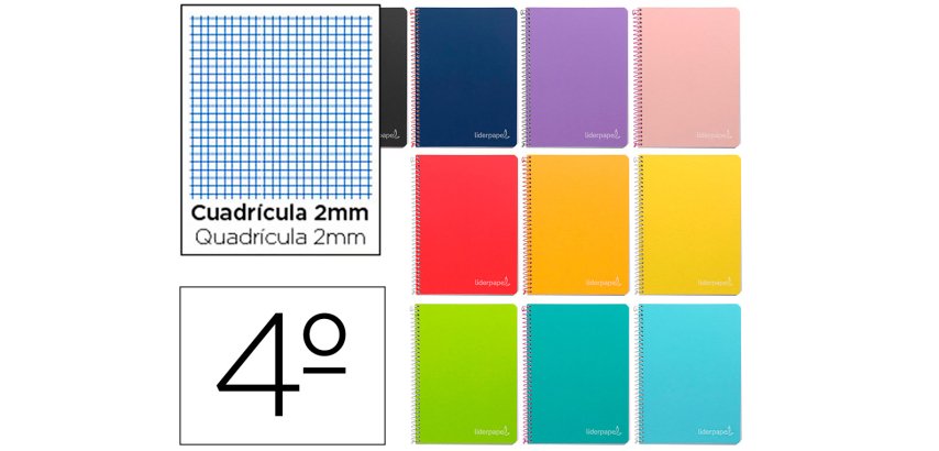 Cuaderno espiral liderpapel cuarto witty tapa dura 80h 75gr milimetrado 2mm colores surtidos