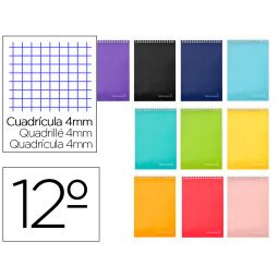 Cuaderno espiral liderpapel bolsillo doceavo apaisado witty tapa dura 80h 75gr cuadro 4 mm colores surtidos