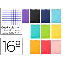 Cuaderno espiral liderpapel bolsillo diecisesisavo apaisado witty tapa dura dura 80h 60 grcuadro 4 mm colores stdos.