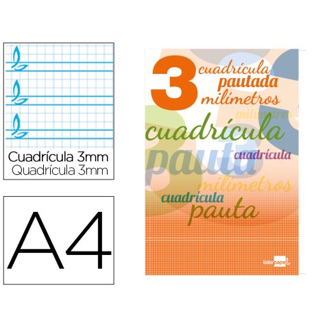 Libreta liderpapel pautaguia tapa cartoncillo 32 hojas din a4 70 gr cuadriculado pautado 3 mm