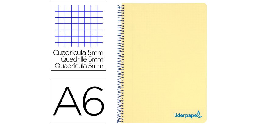 Cuaderno espiral liderpapel a6 micro wonder tapa plastico 120h 90 gr cuadro 5mm 4 bandas color amarillo