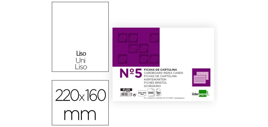 Ficha liderpapel lisa nº5 160x220mm 180gr paquete de 100 unidades