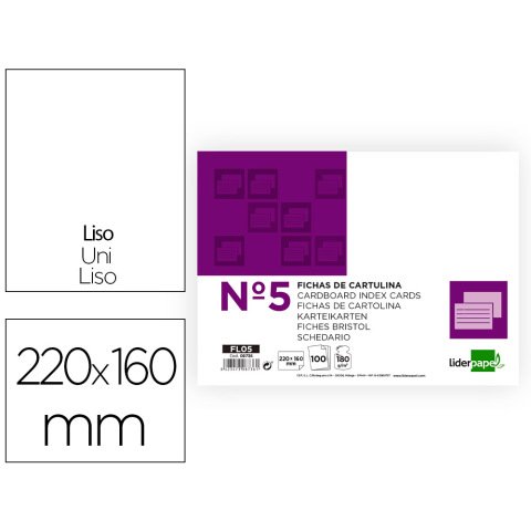Ficha liderpapel lisa nº5 160x220mm 180gr paquete de 100 unidades