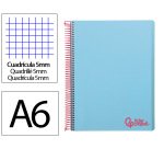 Cuaderno espiral liderpapel a6 micro wonder tapa plastico 120h 90 gr cuadro 5mm 4 bandas color celeste