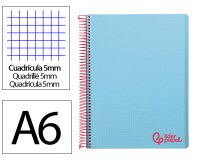 Cuaderno espiral liderpapel a6 micro wonder tapa plastico 120h 90 gr cuadro 5mm 4 bandas color celeste