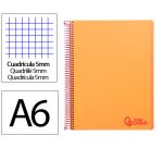 Cuaderno espiral liderpapel a6 micro wonder tapa plastico 120h 90 gr cuadro 5mm 4 bandas color naranja
