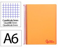 Cuaderno espiral liderpapel a6 micro wonder tapa plastico 120h 90 gr cuadro 5mm 4 bandas color naranja