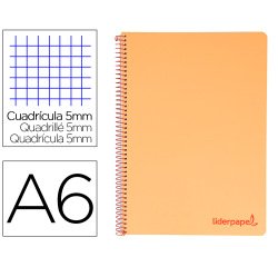 Cuaderno espiral liderpapel a6 micro wonder tapa plastico 120h 90 gr cuadro 5mm 4 bandas color naranja