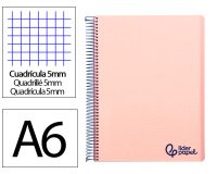 Cuaderno espiral liderpapel a6 micro wonder tapa plastico 120h 90 gr cuadro 5mm 4 bandas color rosa