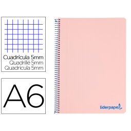 Cuaderno espiral liderpapel a6 micro wonder tapa plastico 120h 90 gr cuadro 5mm 4 bandas color rosa