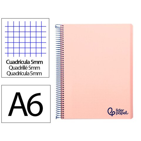 Cuaderno espiral liderpapel a6 micro wonder tapa plastico 120h 90 gr cuadro 5mm 4 bandas color rosa