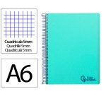 Cuaderno espiral liderpapel a6 micro wonder tapa plastico 120h 90 gr cuadro 5mm 4 bandascolor verde pastel turquesa