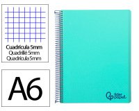 Cuaderno espiral liderpapel a6 micro wonder tapa plastico 120h 90 gr cuadro 5mm 4 bandascolor verde pastel turquesa