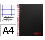 Cuaderno espiral liderpapel a4 micro wonder tapa plastico 120h 90 gr cuadro 5mm 5 bandas 4 taladros color negro