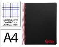 Cuaderno espiral liderpapel a4 micro wonder tapa plastico 120h 90 gr cuadro 5mm 5 bandas 4 taladros color negro