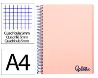 Cuaderno espiral liderpapel a4 micro wonder tapa plastico 120h 90gr cuadro 5mm 5 bandas 4 taladros color rosa