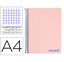 Cuaderno espiral liderpapel a4 micro wonder tapa plastico 120h 90 gr cuadro 5mm 5 bandas 4 taladros color rosa