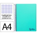 Cuaderno espiral liderpapel a4 micro wonder tapa plastico 120h 90gr cuadro 5mm 5 banda 4 taladro color verde turquesa