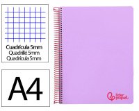 Cuaderno espiral liderpapel a4 micro wonder tapa plastico 120h 90 gr cuadro 5mm 5 banda 4 taladros color lila