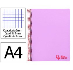 Cuaderno espiral liderpapel a4 micro wonder tapa plastico 120h 90gr cuadro 5mm 5 banda 4 taladros color lila